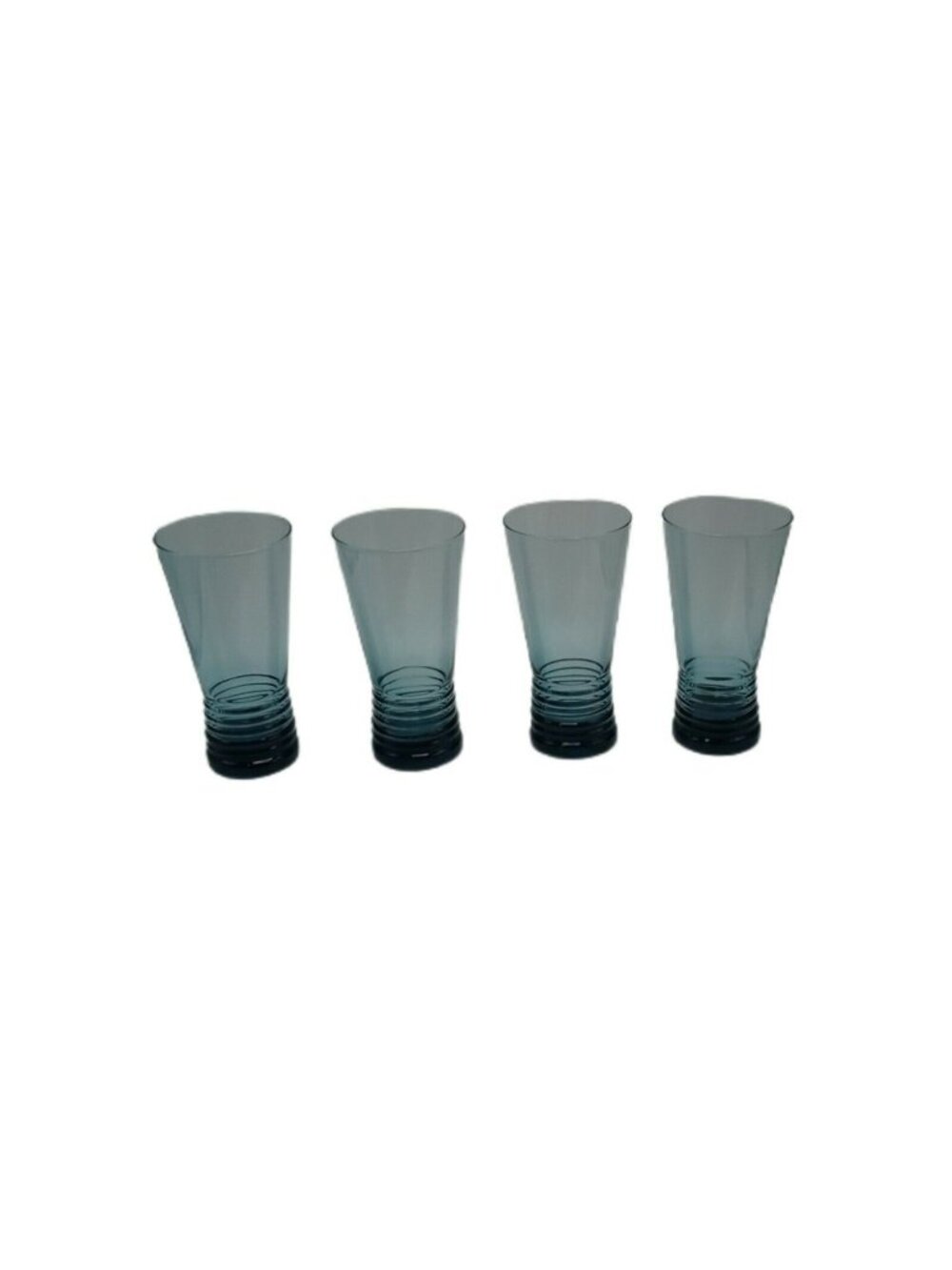 4x Libbey Daft Smokey Blue Beer Drinking Tumblers Vintage Glassware Set